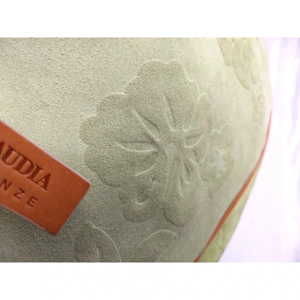 Claudia Firenze Italian Suede Leather Hobo Bag Pale Green Tan Trim Floral Zipper